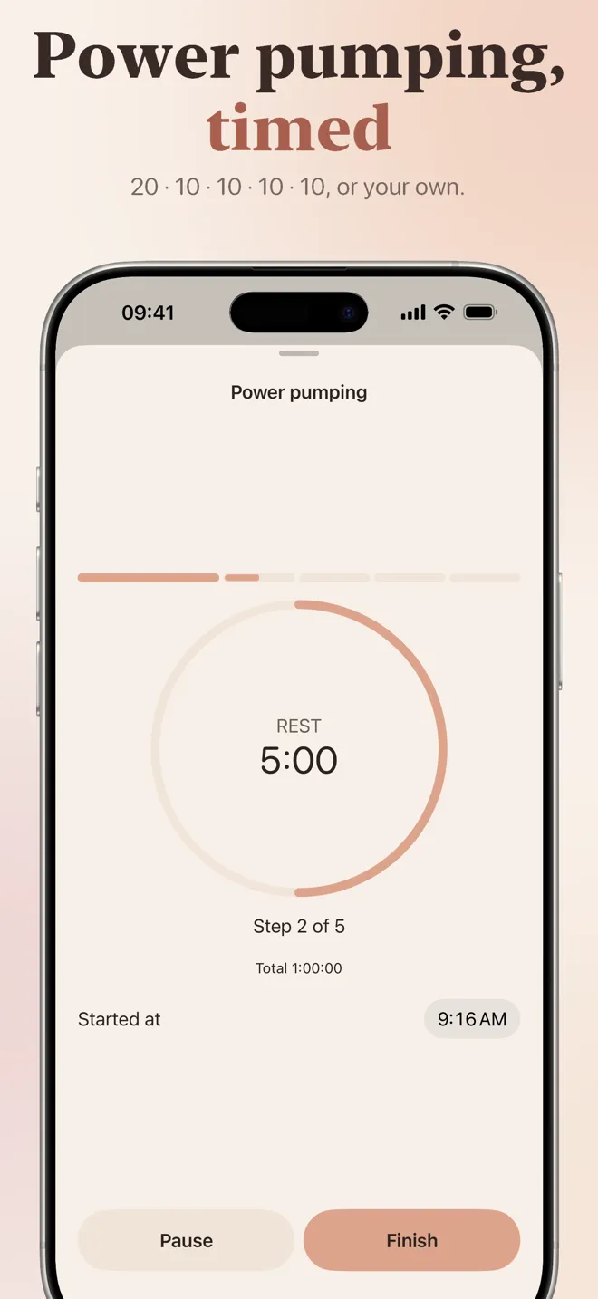 Power pumping, timed: 20 · 10 · 10 · 10 · 10, or your own